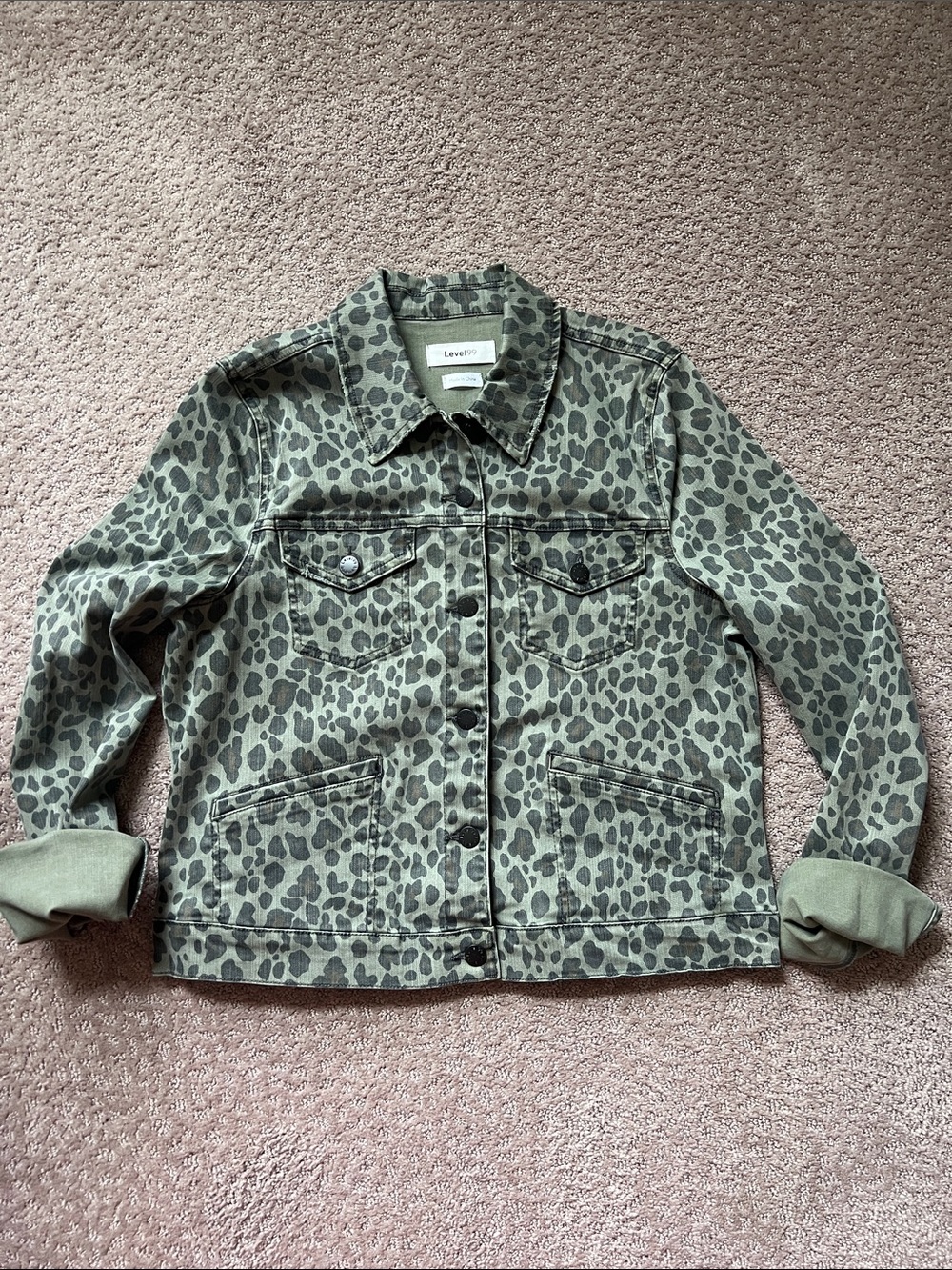 Green Leopard-Print Denim Jacket